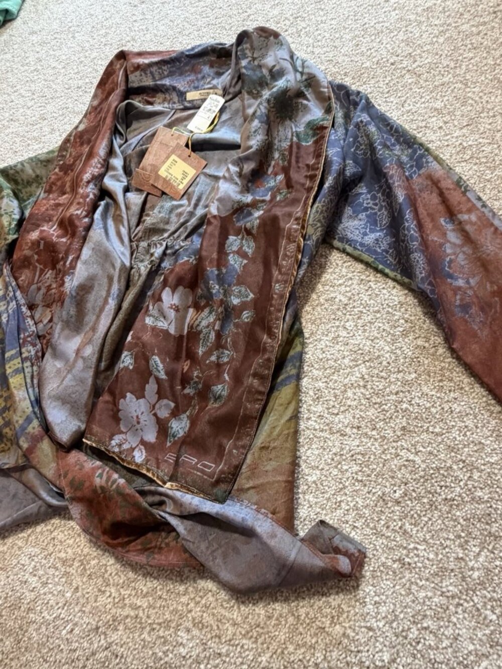 ETRO Italy Silk Women's Kimono Floral Metallic Open Front Tie Waist Jacket Sz 4 - Picture 3 of 10